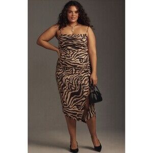 Anthropologie Midi Dress Draped-Back Asymmetrical Slip Preppy Classy Sz 12P NWT